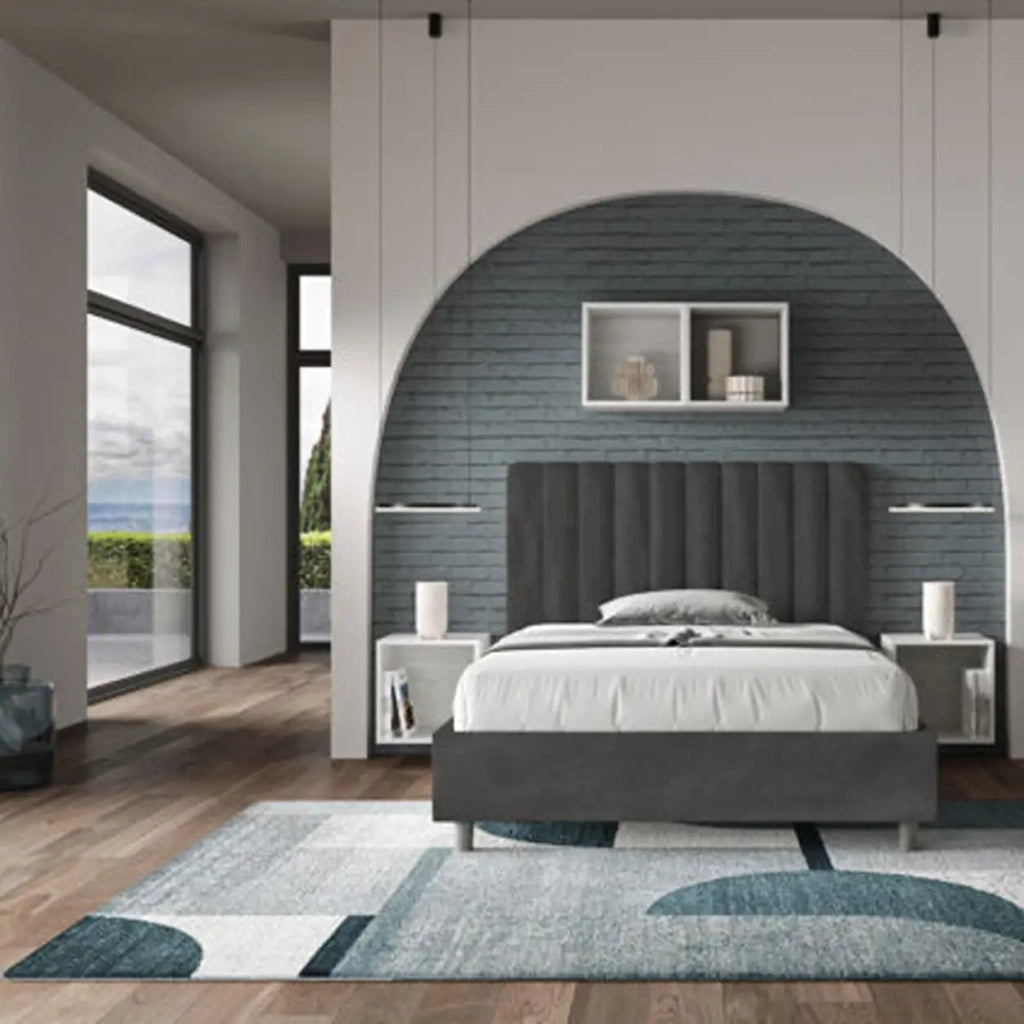 Letto una piazza e mezza con rete imbottito 120x190 microfibra grigio Agueda