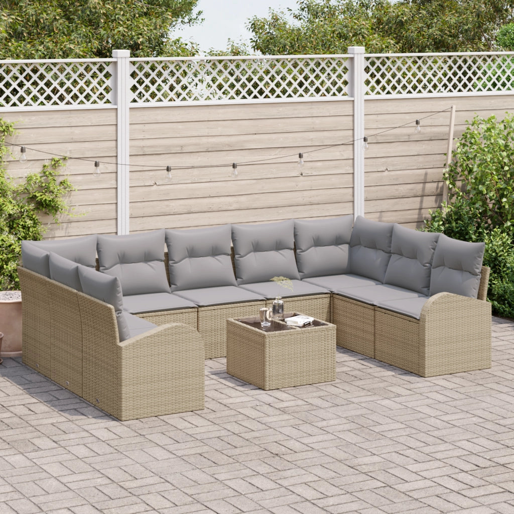 Set da giardino con 10 pezzi e cuscini in rattan poliestere nera