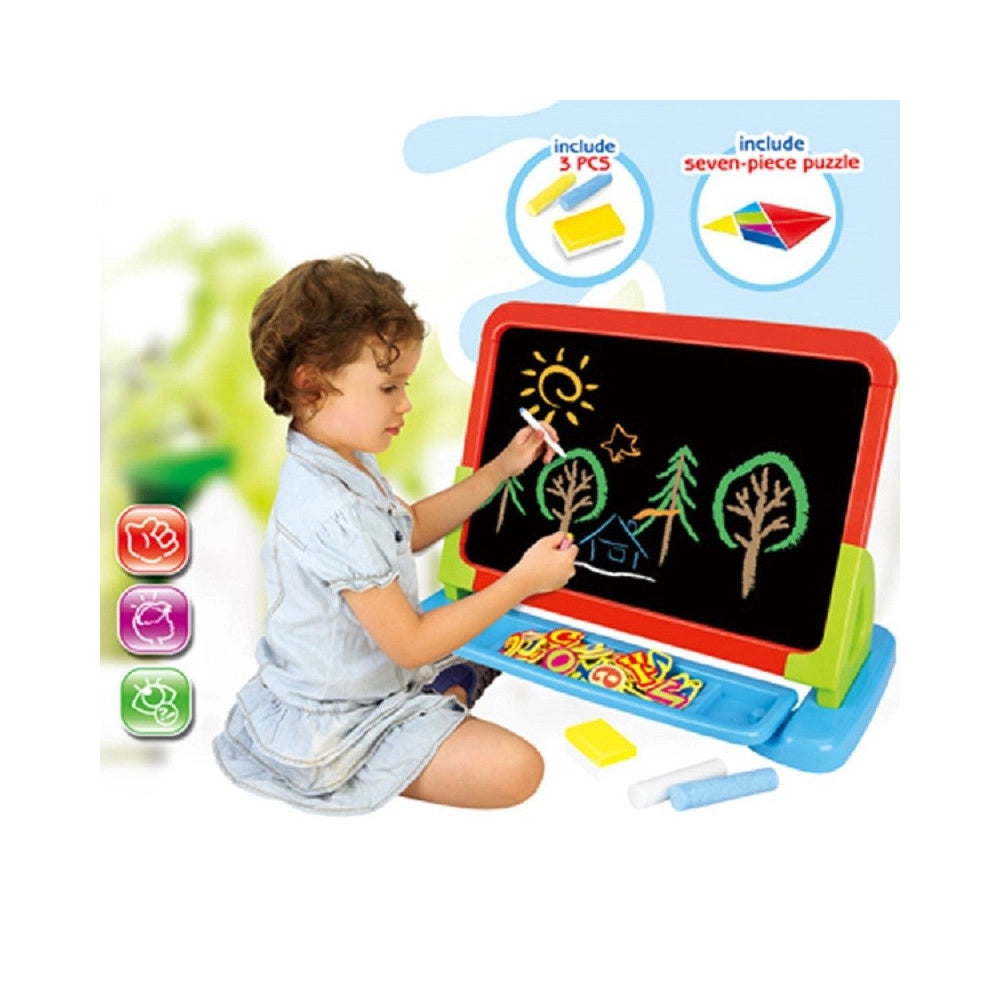 Trade Shop - Lavagna Con Supporto Da Tavolo O Pavimento Con Accessori Puzzle Lettere Numeri -
