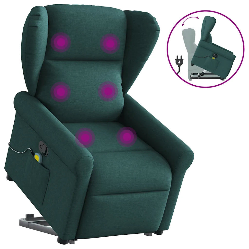 Poltrona Alzapersona Massaggiante Verde Scuro in Tessuto 3303390