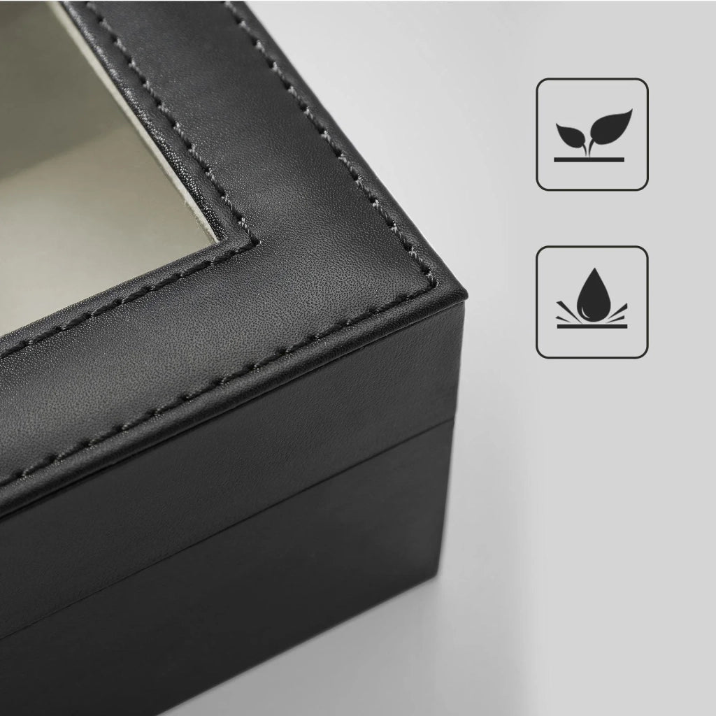 Scatola per orologi con 6 scomparti supporto per esposizione con coperchio in vetro rivestimento interno in velluto cuscino e chiusura 30 cm esterno nero interno beige 12_0002222