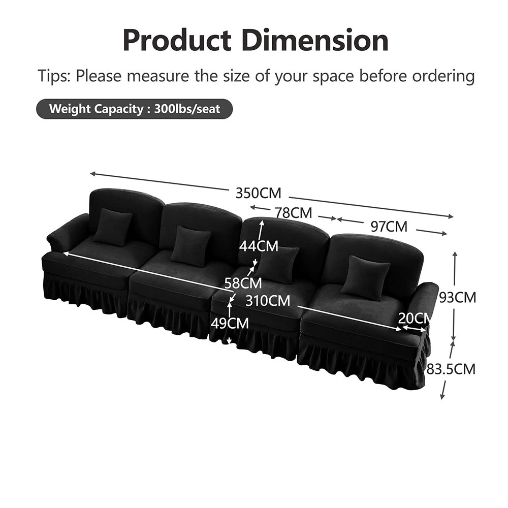 Divano 4 posti grande - Xylo - Stile mid-century, chenille, nero