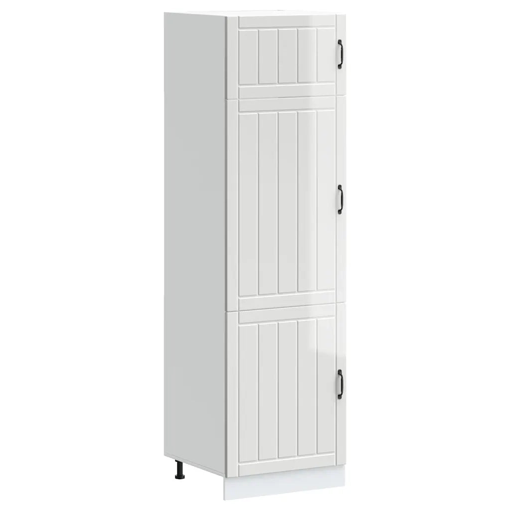 Mobile da cucina Lucca ampio spazio contenitivo 60 x 57 x 207 cm piedini regolabili design moderno in legno composito bianco lucido 02_0050214