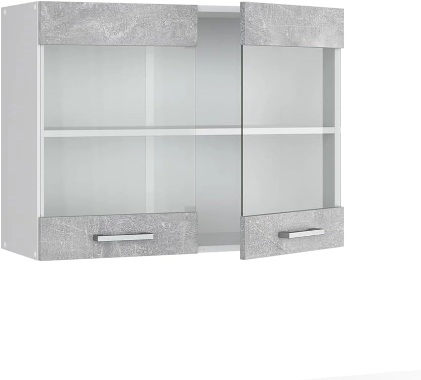 Mobile da cucina in vetro R-Line, Calcestruzzo, 80 cm, per la libera combinazione all'interno di sistemi cucina modulari