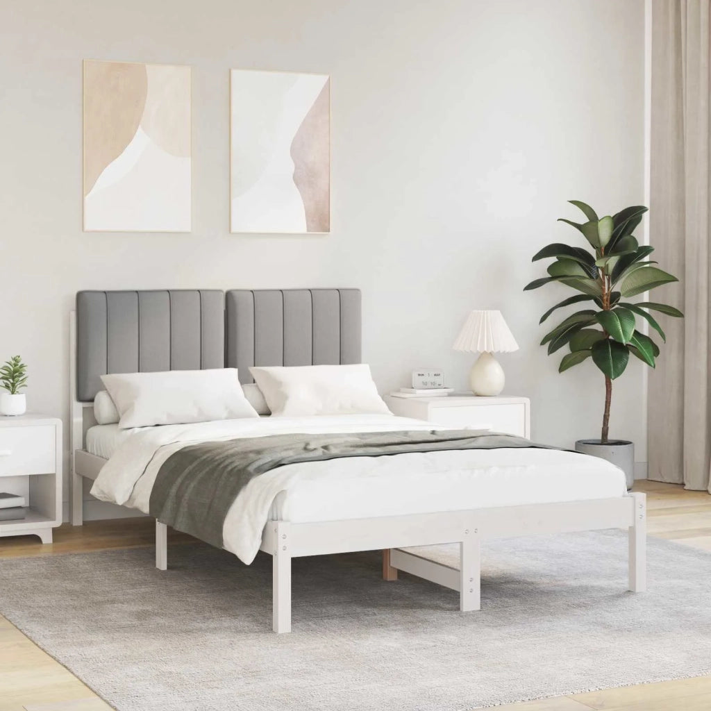 Letto con Testiera Rivestita Bianco e grigio chiaro