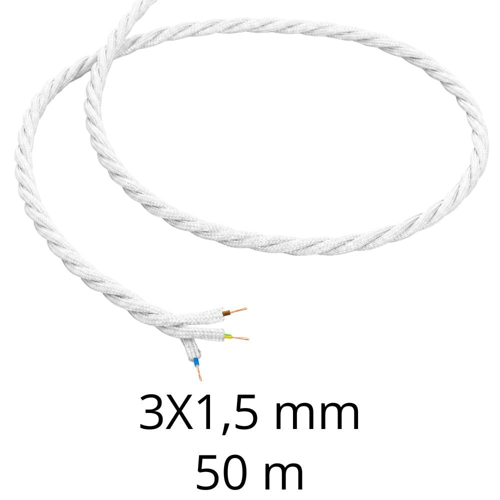 Cavo elettrico intrecciato bianco per impianti a vista *** lunghezza metri 50, sezione conduttore 3x1,5mmq, confezione 1