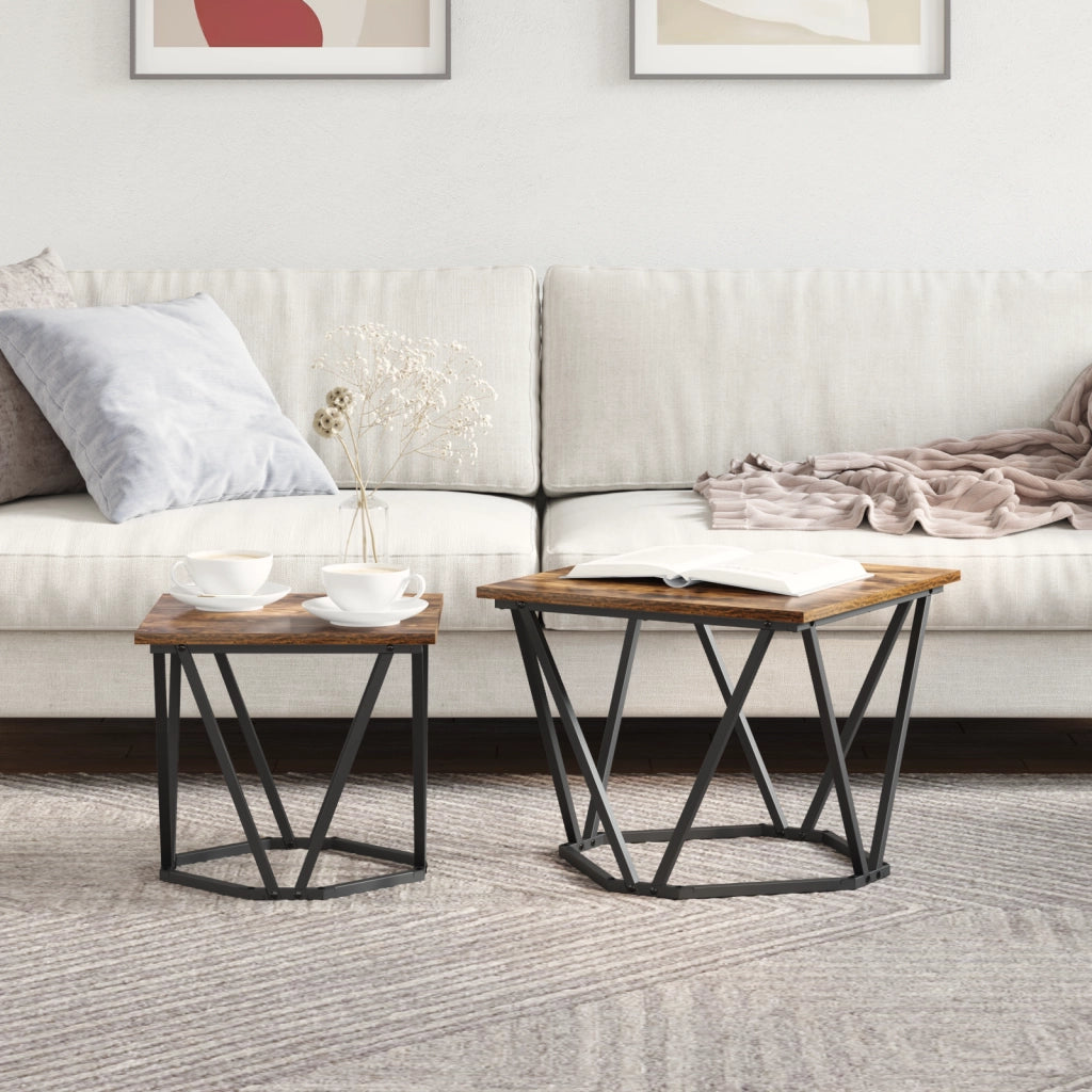 Set di 2 Tavolini laterali in legno ingegnerizzato effetto rovere affumicato