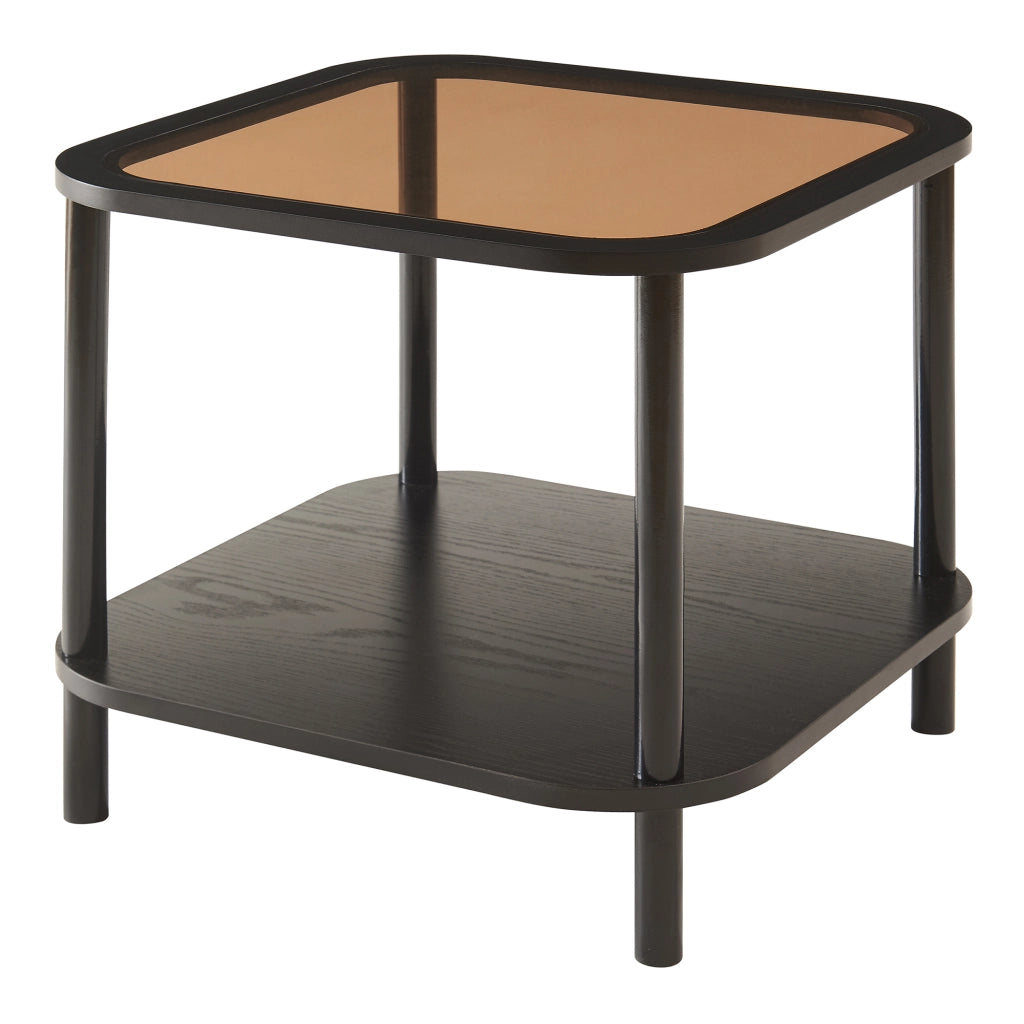 Tavolino Latama a Piano Quadrato in Vetro Fumé Bronzo - Nero [en.casa]