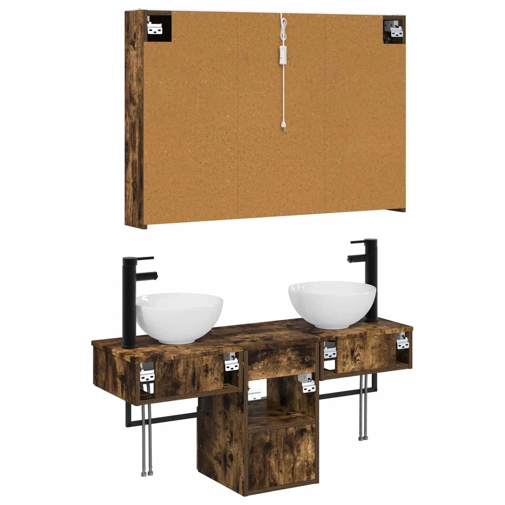 Set di Armadi da Bagno 4 pcs Rovere Fumo 103,5 x 15,5 x 70 cm 3406267