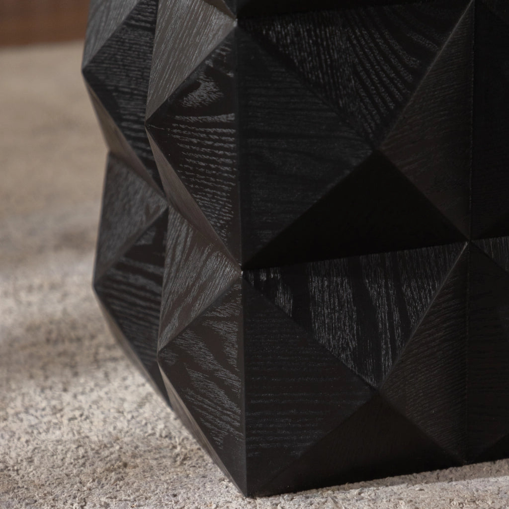 Comodino vintage in legno e MDF con rilievo tridimensionale senza montaggio nero