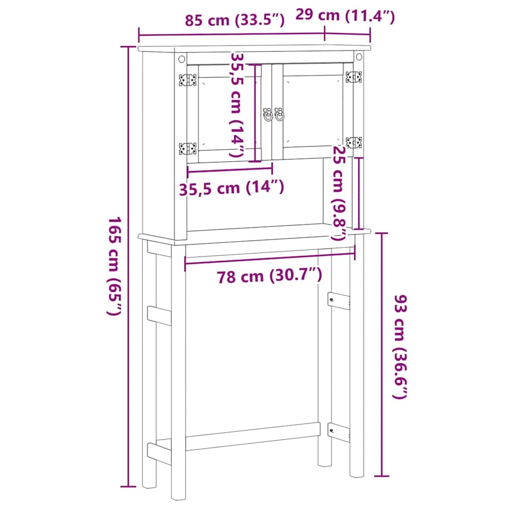 Mobiletto salvaspazio per lavatrice in stile rustico 85 x 29 x 165 cm pino massello finitura miele 02_0057606