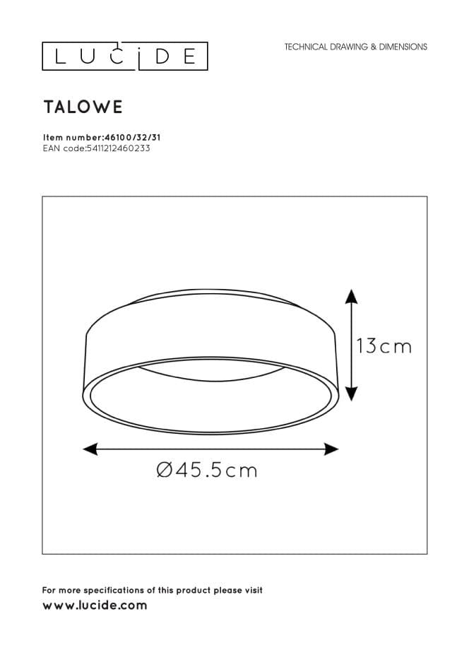 Plafoniera Lucide Talowe LED 30W 3000K 45cm dimmerabile