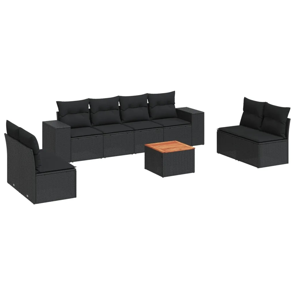 Set Divani da Giardino 9 pz con Cuscini Nero in Polyrattan 3257735