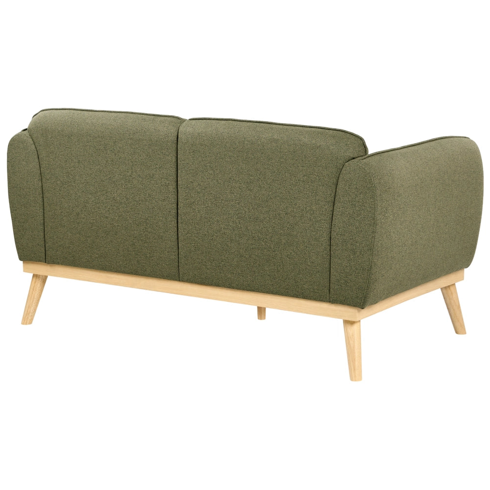 Set da salotto in stile scandinavo con divani a 2 e 3 posti, gambe affusolate in legno e rivestimento in tessuto verde oliva