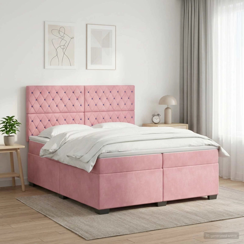 Letto box spring con materasso Rosa 200 x 200 cm Velluto 3453709