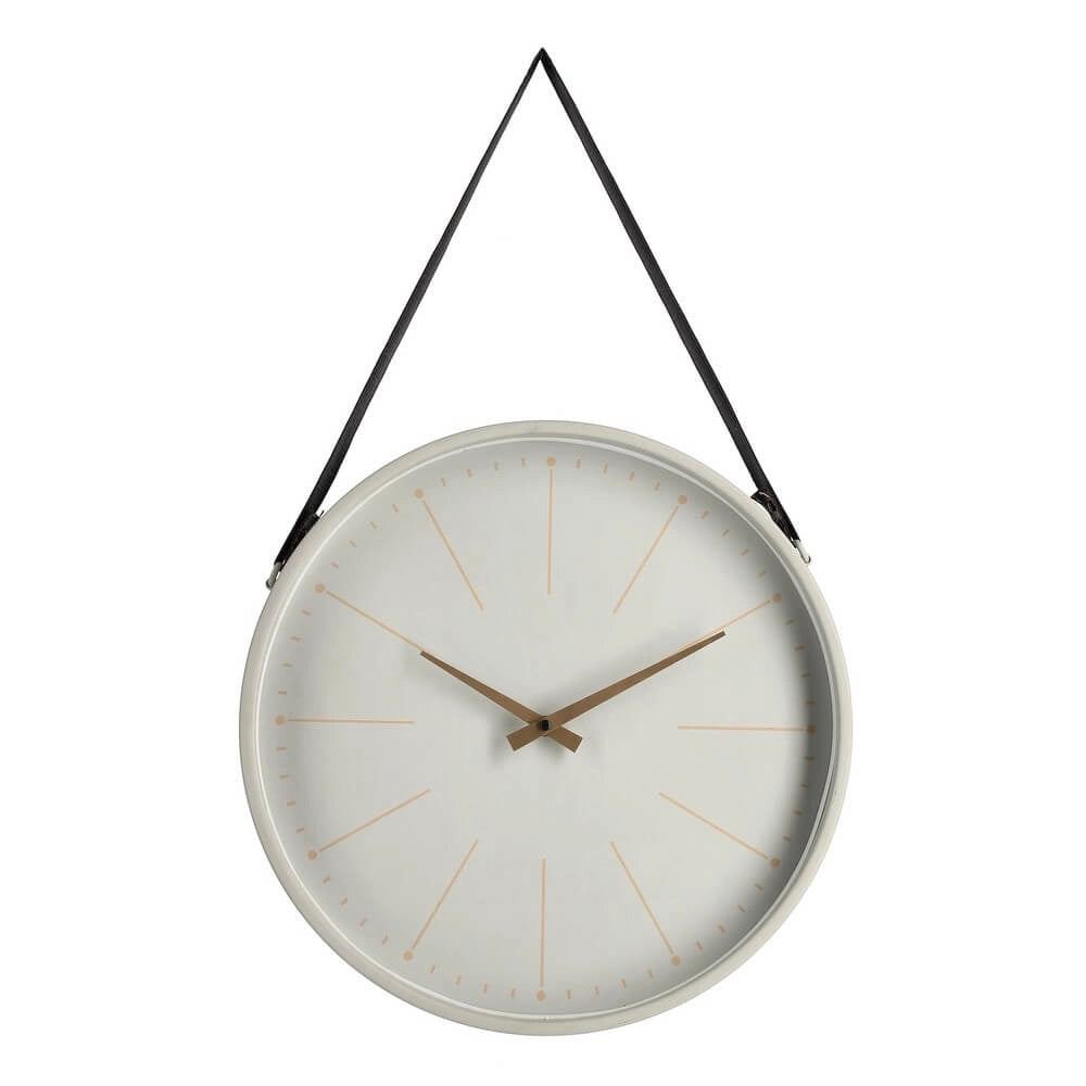 Orologio da Parete Rotondo Nero con Cinghia in Pelle Dorato - SIL