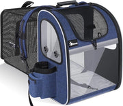 Borsa da Viaggio Espandibile per Piccoli Cani e Gatti - Progettata con Ventilazione e Cintura di Sicurezza Interna - Borsa per Portare il Cucciolo in Campeggio e Escursione