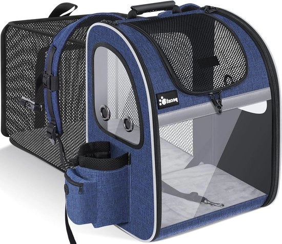 Borsa da Viaggio Espandibile per Piccoli Cani e Gatti - Progettata con Ventilazione e Cintura di Sicurezza Interna - Borsa per Portare il Cucciolo in Campeggio e Escursione