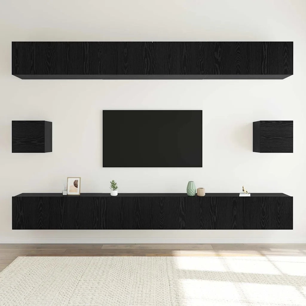 Set mobile TV 8 pcs Rovere Nero Legno multistrato 3332586