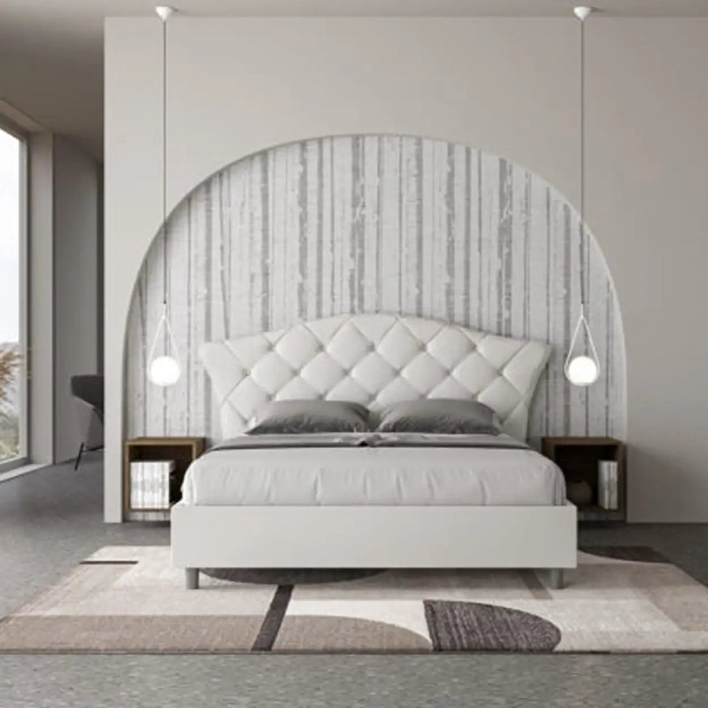 Letto matrimoniale con rete imbottito 160x210 similpelle bianco Langre