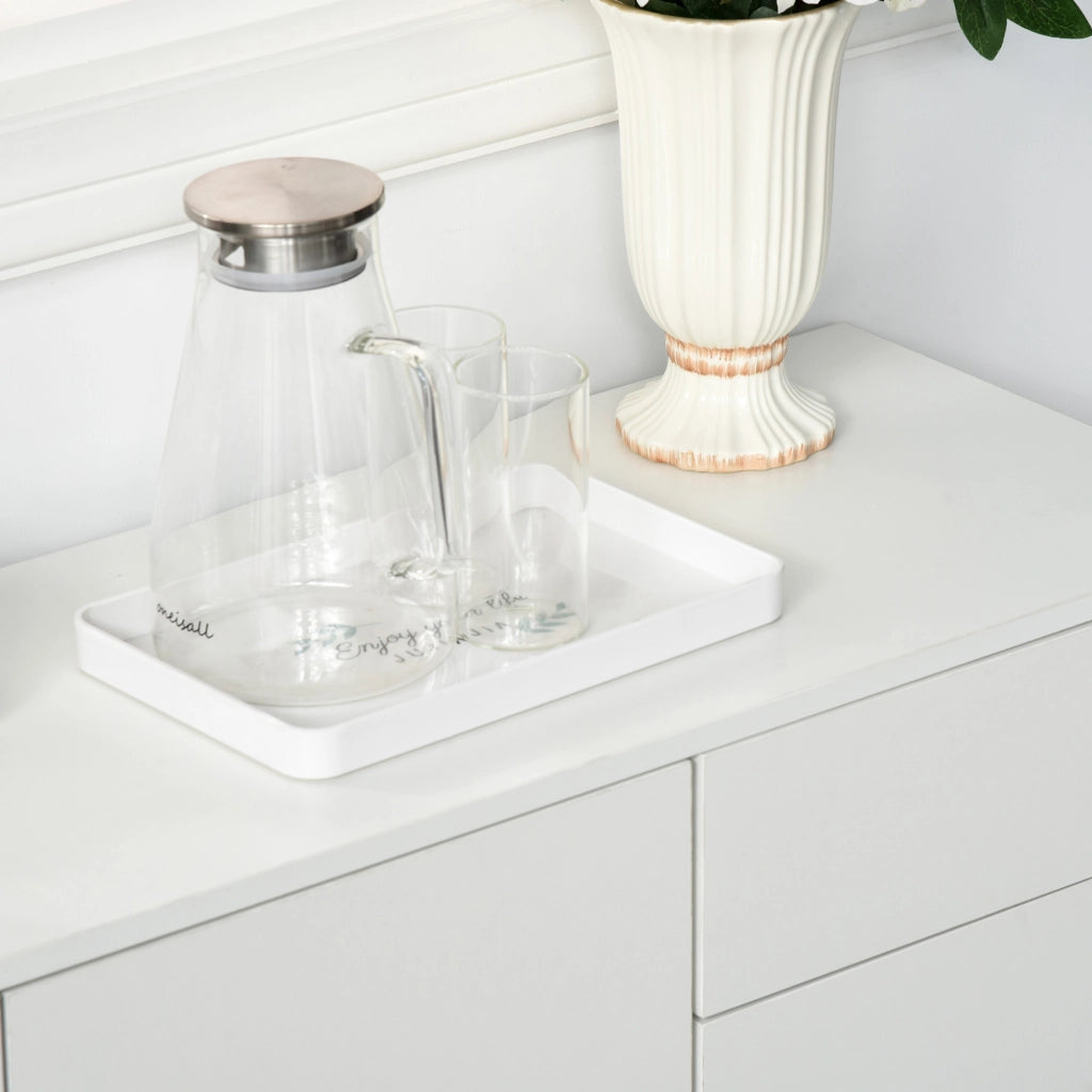 Sideboard bianco con 2 cassetti, 3 vani e ripiani regolabili, 117x36x74 cm