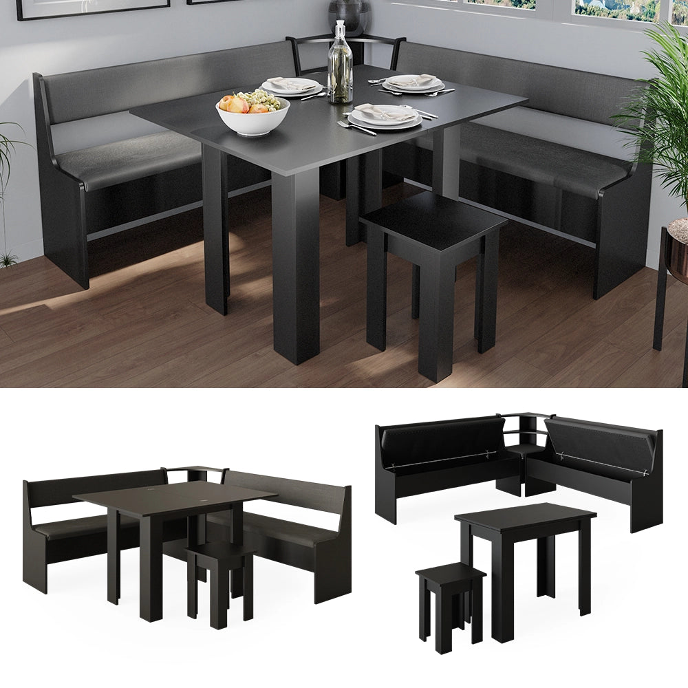 Vicco Gruppo panca ad angolo Nero 180 x 41.5 cm con tavolo