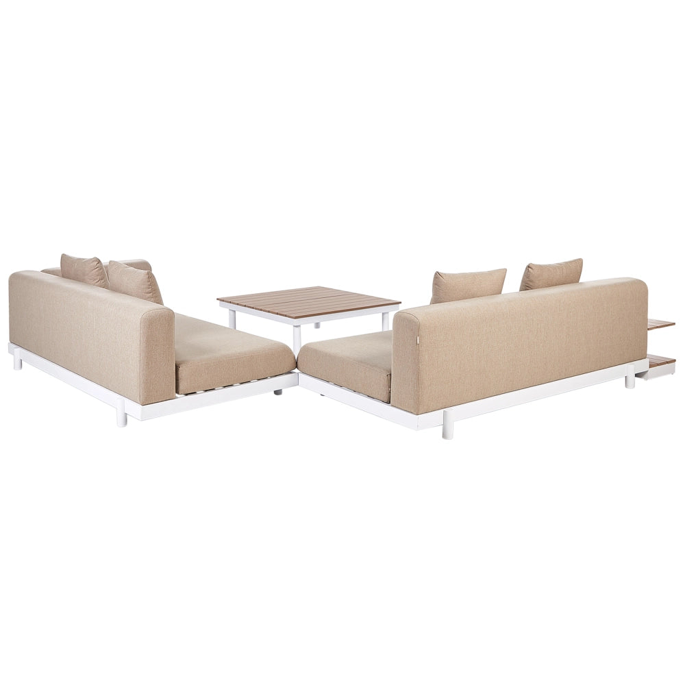 Set di divani 5 posti con tavolini Beige Tessuto Poliestere Cuscino Media Resistenza Giardino Stile Moderno Esterno