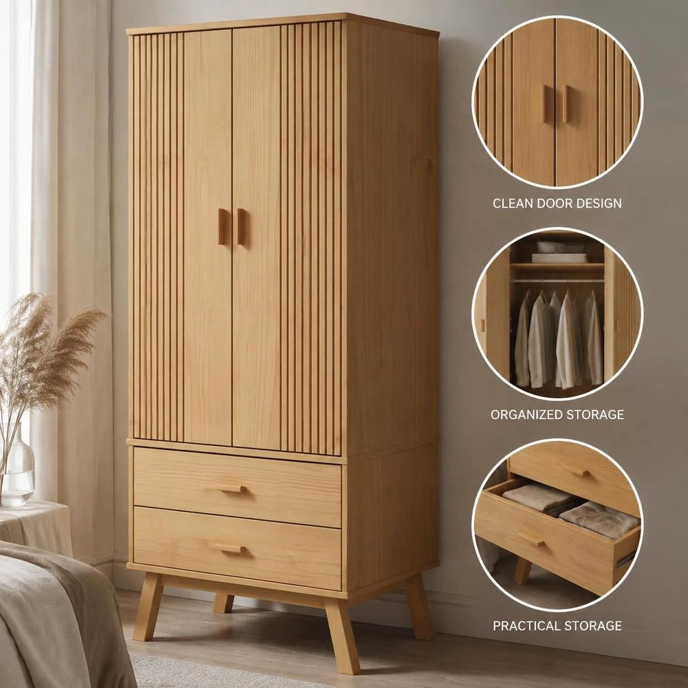 Wardrobe OLDEN Brown 76.5x53x172 Cm Solid Pine Wood