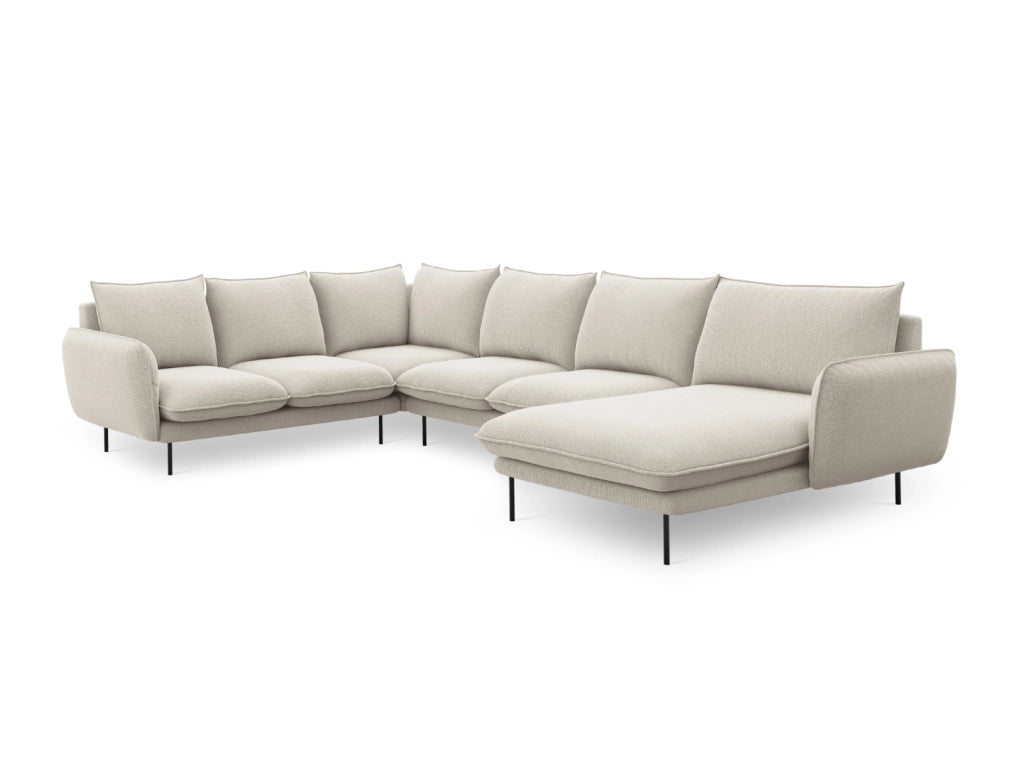 Cosmopolitan Design - Divano panoramico sinistro "Vienna" 7 posti in tessuto strutturato beige chiaro 