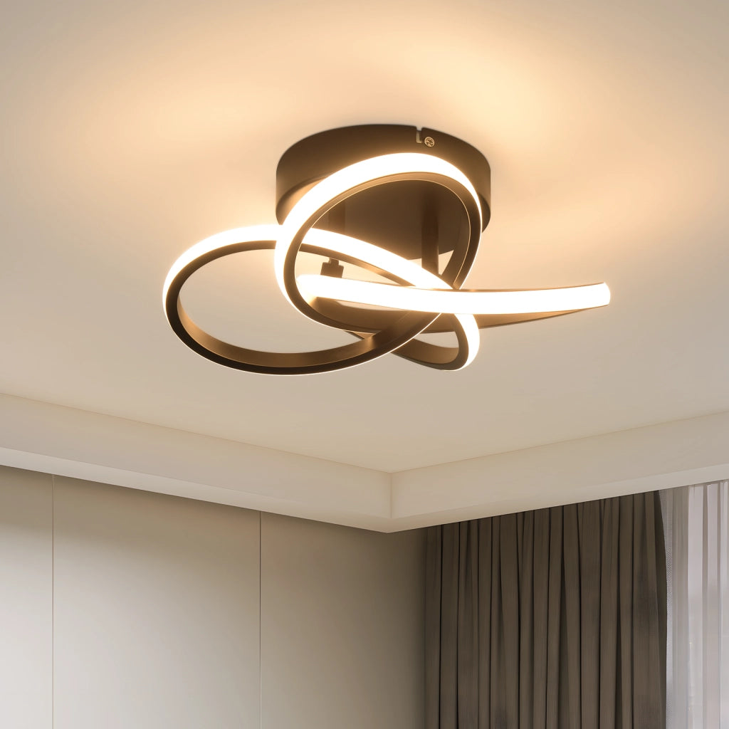 ZMH Lampada da soffitto plafoniera LED moderna 28W 3000K design fiore 4 petali nero metallizzato 32cm