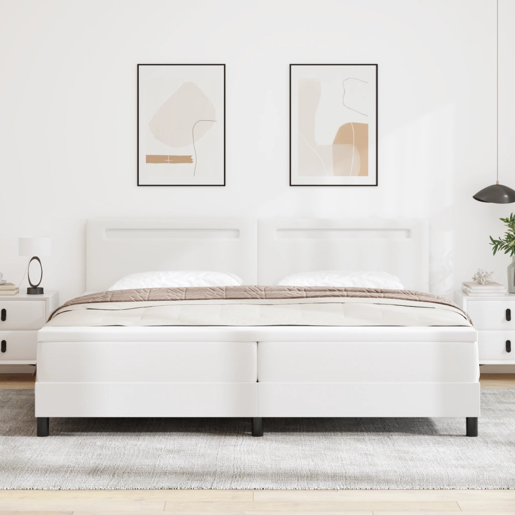 Letto Box Spring  con Materasso Bianco 200x200 cm in Pelle Sintetica