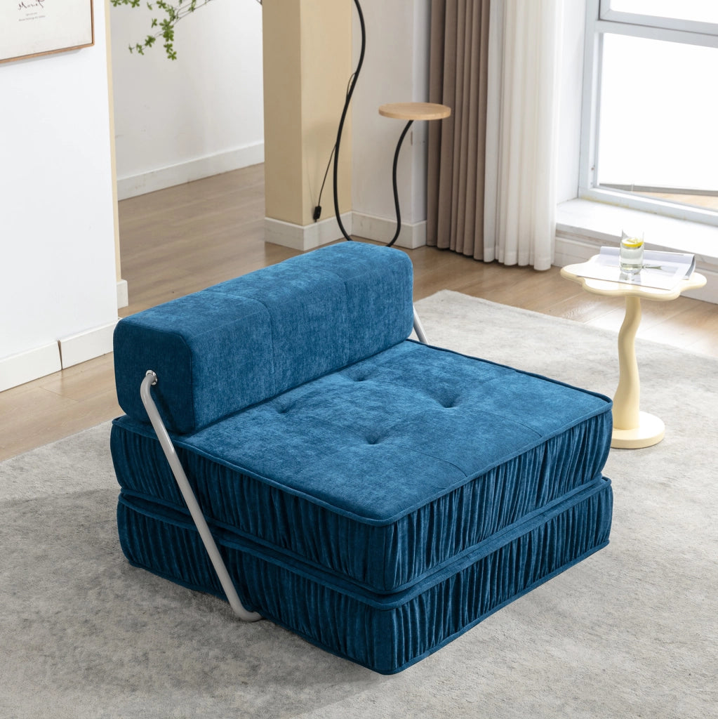 Divano letto pieghevole modulare in ciniglia blu 186x93x44;5 cm