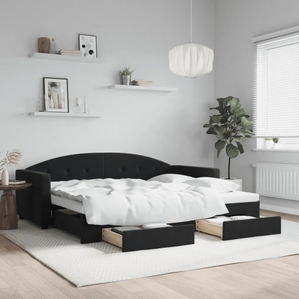 Divano Letto Estraibile con Cassetti-Sofa Letto-Daybed Nero 90x190 cm in Velluto 699400