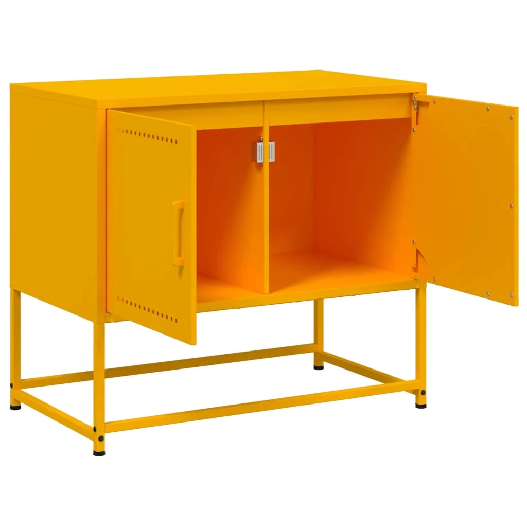Mobile TV multimediale mensola TV credenza TV sala da pranzo soggiorno camera da letto giallo senape 68,5 x 39 x 60,5 cm acciaio giallo 02_0027672