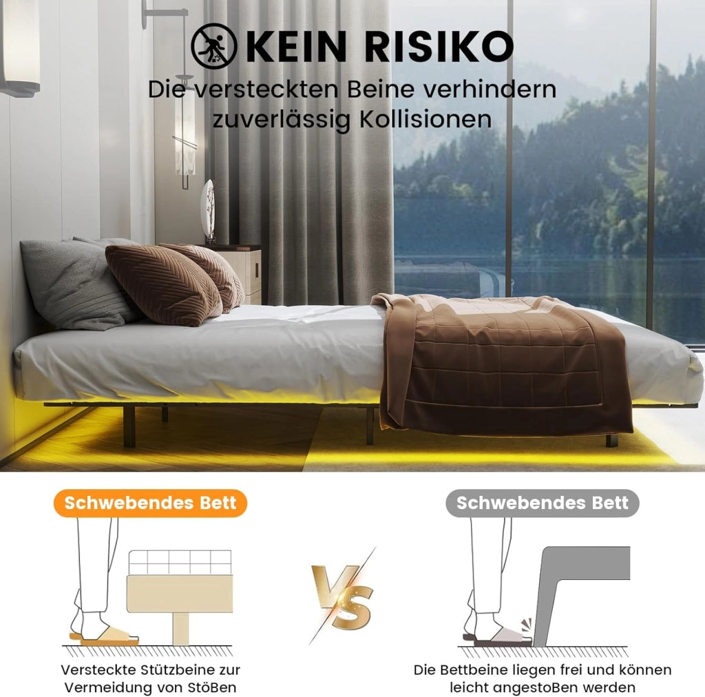 Telaio letto in metallo, letto per gli ospiti, struttura in metallo, con LED e prese, letto per ragazzi 180 x 200, app e telecomando, struttura stabile con rete a doghe