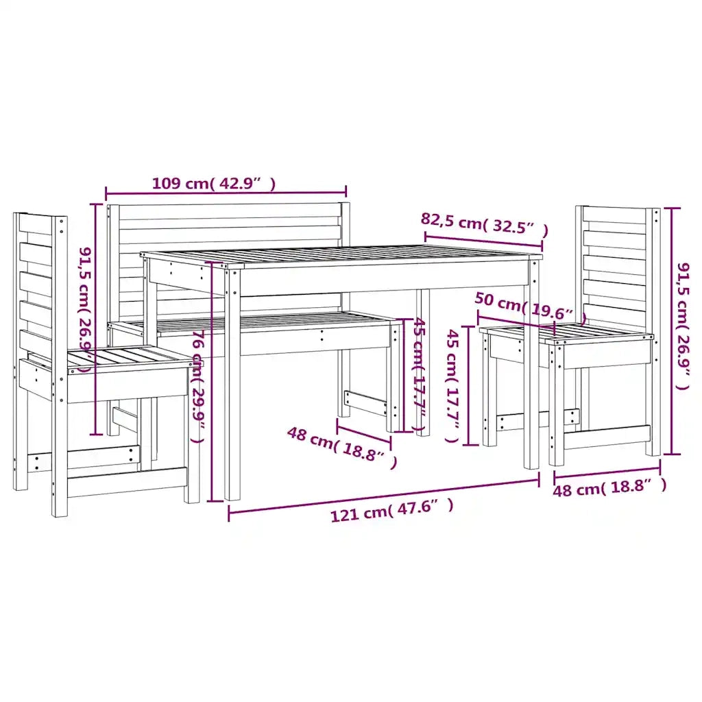 Set da Pranzo per Giardino 4 pz in Legno Massello di Pino 3154695