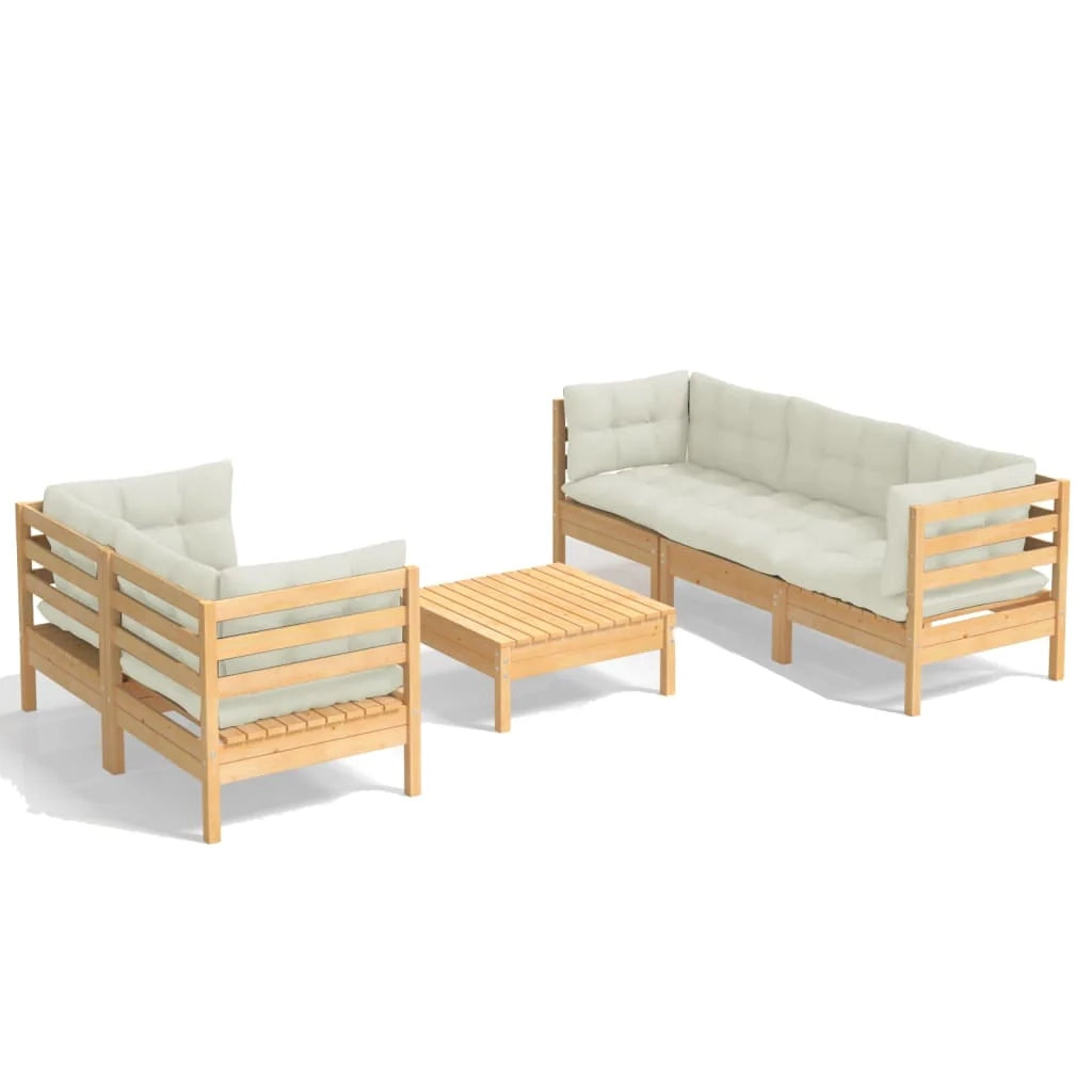 Set di mobili da giardino mobili da esterno 6 pezzi con cuscini legno di pino color crema 02_0016751