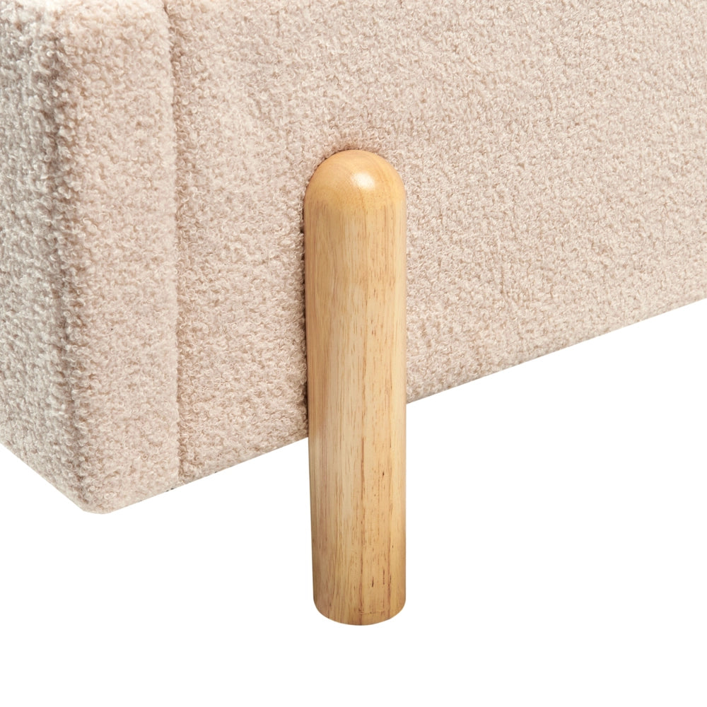 Letto singolo retrò con testiera rotonda in boucle beige 90 x 200 cm  con Testiera a Mezza Luna