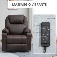 Poltrona Alzapersona Reclinabile fino a 135° con Portabicchieri, Telecomando e Poggiapiedi 88x92x106 cm, Marrone