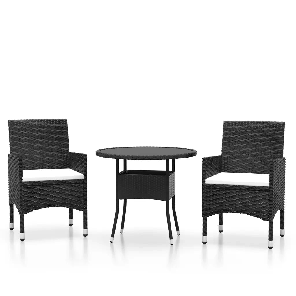 Set da Pranzo per Giardino 3 pz | Set Salotto da Giardino in Polyrattan Nero