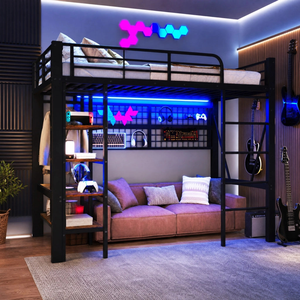 LETTO a soppalco 90x200 cm in metallo e MDF nero