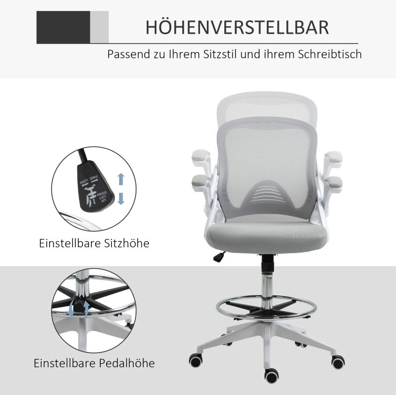 Sedia da ufficio ergonomica grigio chiaro con poggiapiedi