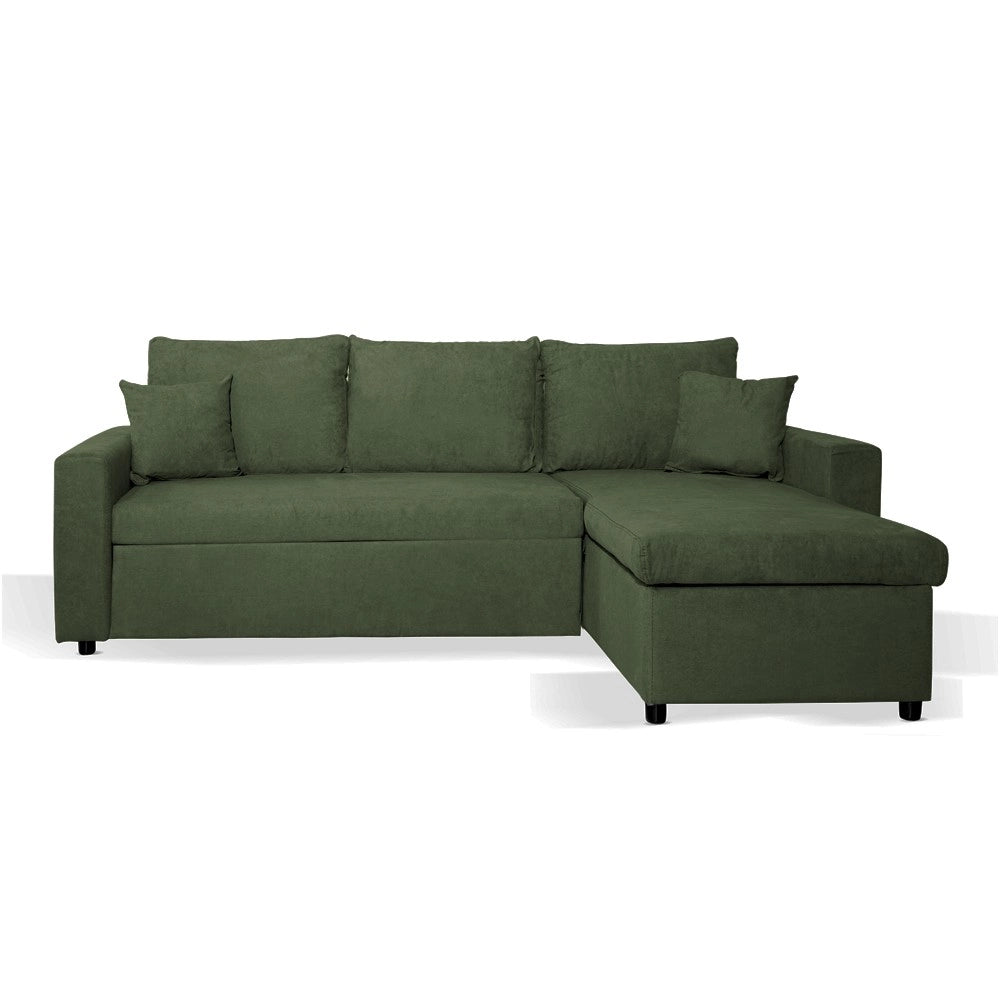 Divano con penisola reversibile funzione letto Golf tessuto verde muschio 225x148x91H