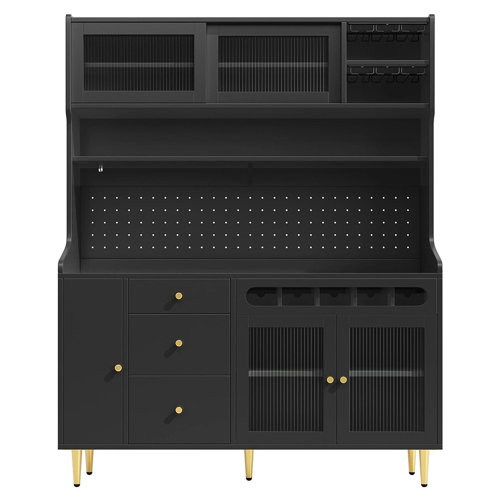 Armadio alto per soggiorno - Xylo - 145¡Á39¡Á171 cm - Nero - Ripiani regolabili, illuminazione LED, cassetto porta bottiglie