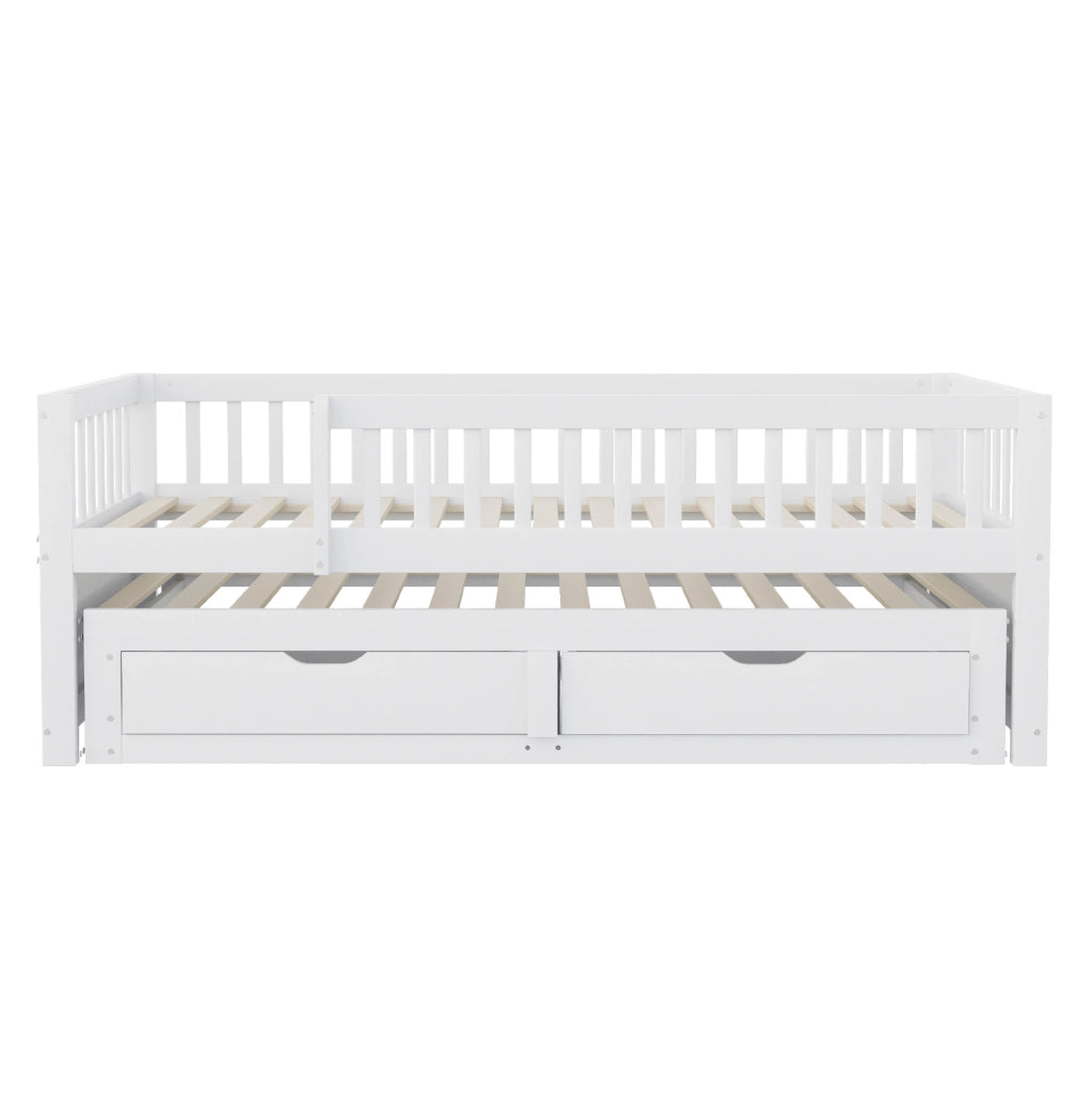 Divano letto 90x200 cm; letto estraibile e 2 cassetti; legno; bianco