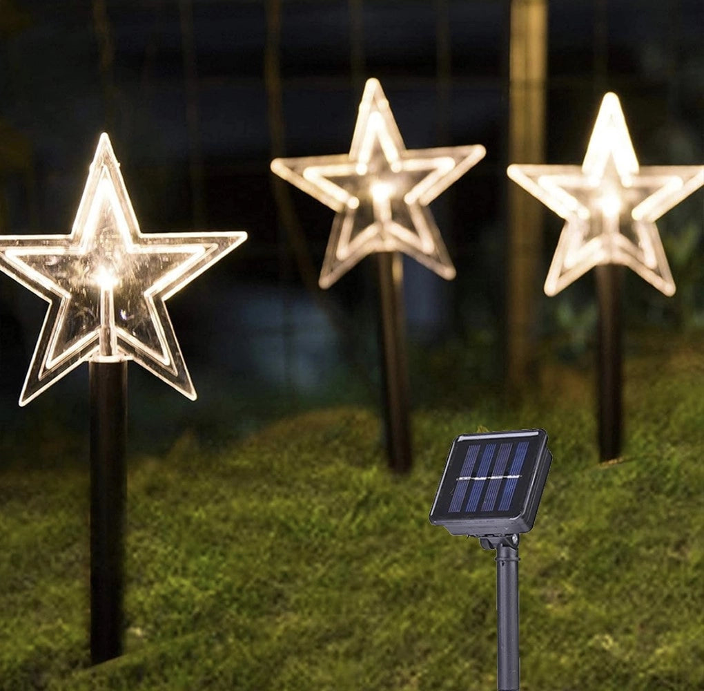 Catena Luci di Natale LED a Picchetto da Giardino con Pannello a Ricarica Solare 5 Stelle