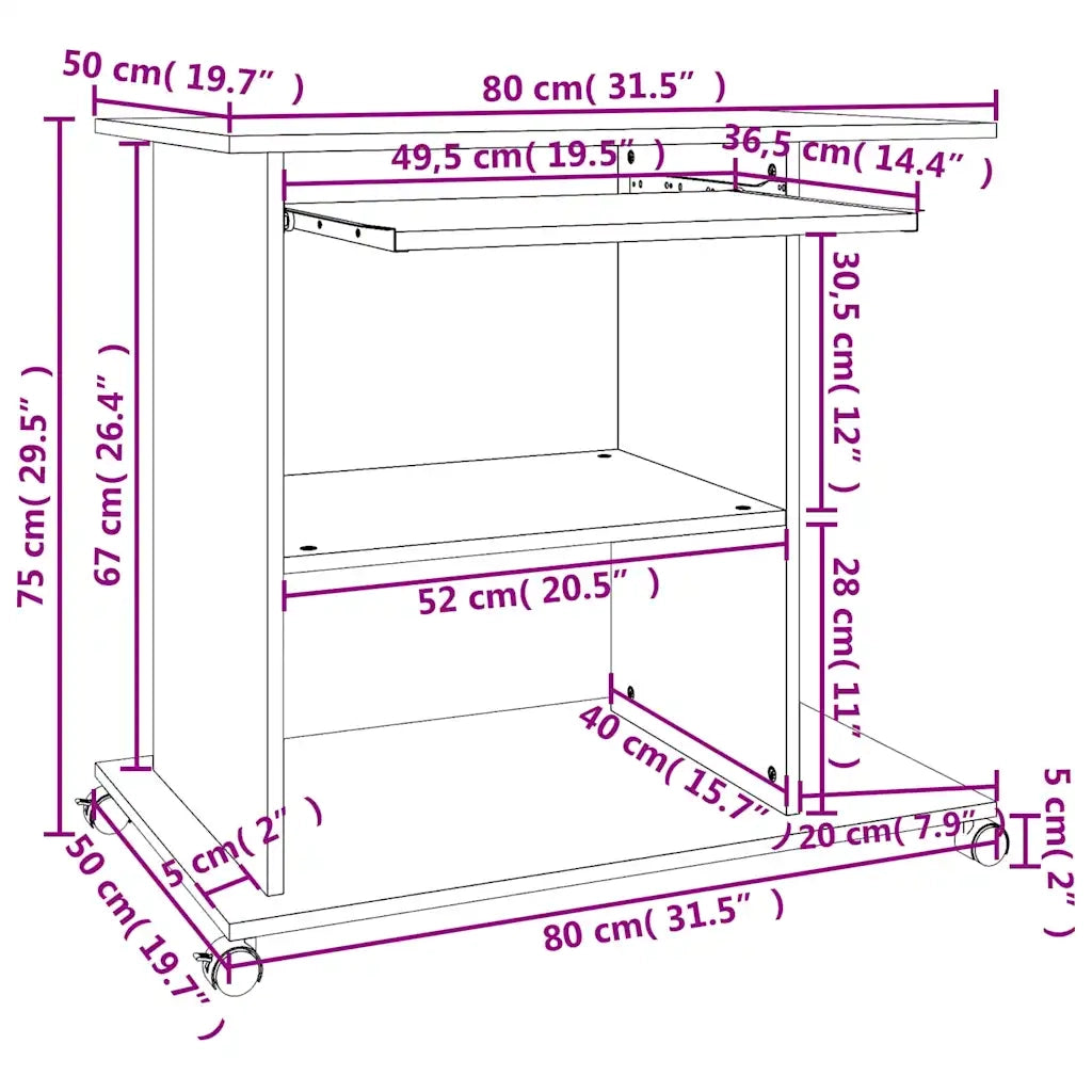 Scrivania Computer Rovere Sonoma 80x50x75 cm Legno Multistrato 802897