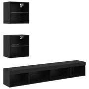 Unit¨¤ a muro per TV con LED 5 pz | Armadietto TV | Mobile Porta TV Rovere Nero Legno multistrato