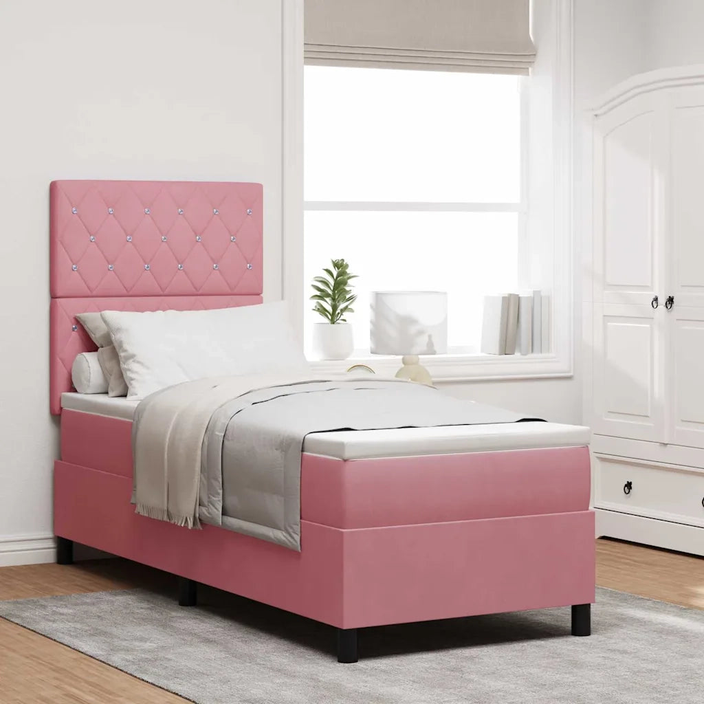 Letto a molle con materasso Rosa 80 x 200 cm Velluto 3339733