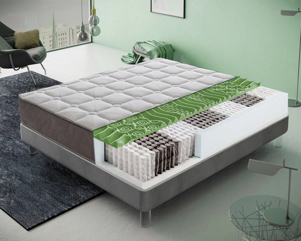 Materasso Matrimoniale 180x200 Molle Insacchettate e Memory Foam - Alto 25 cm - 13 Zone di Comfort